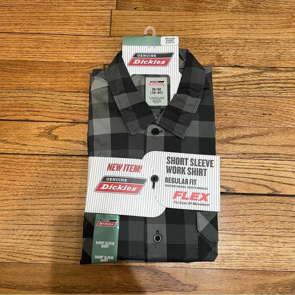 Dickies Other - Dickies Short Sleeve Work Shirt Regular Fit Grey Black Checkered Mens Medium